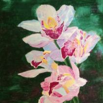 Орхидея, Масляная пастель, акрил, холст 60х60 см, 2015
